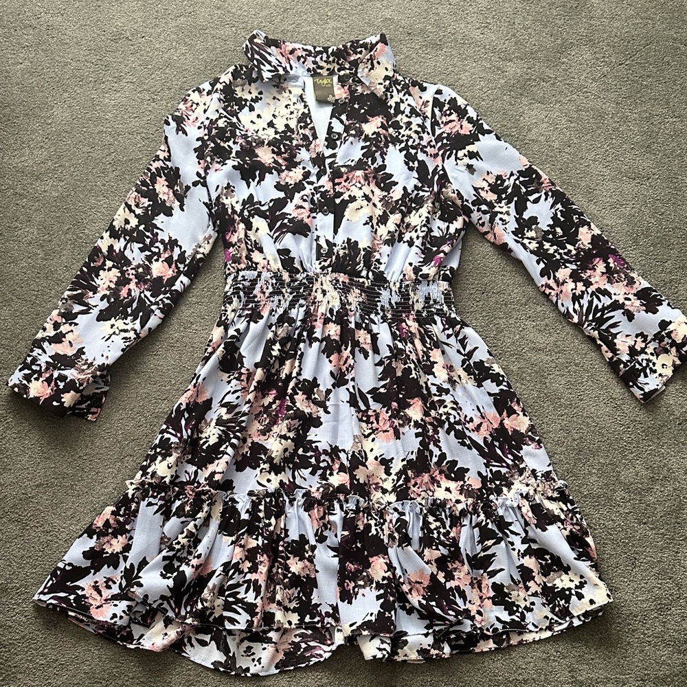 Taylor Black Blue and Pink Floral Dress 4P